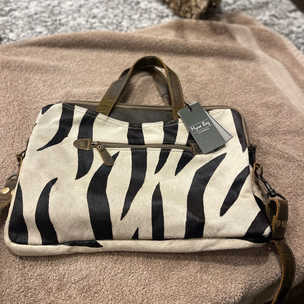 Zebra Print Handbag with Brown Accents (animal hide)